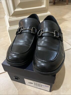 Men's Black Leather Slip-On Loafers with Metal Bit